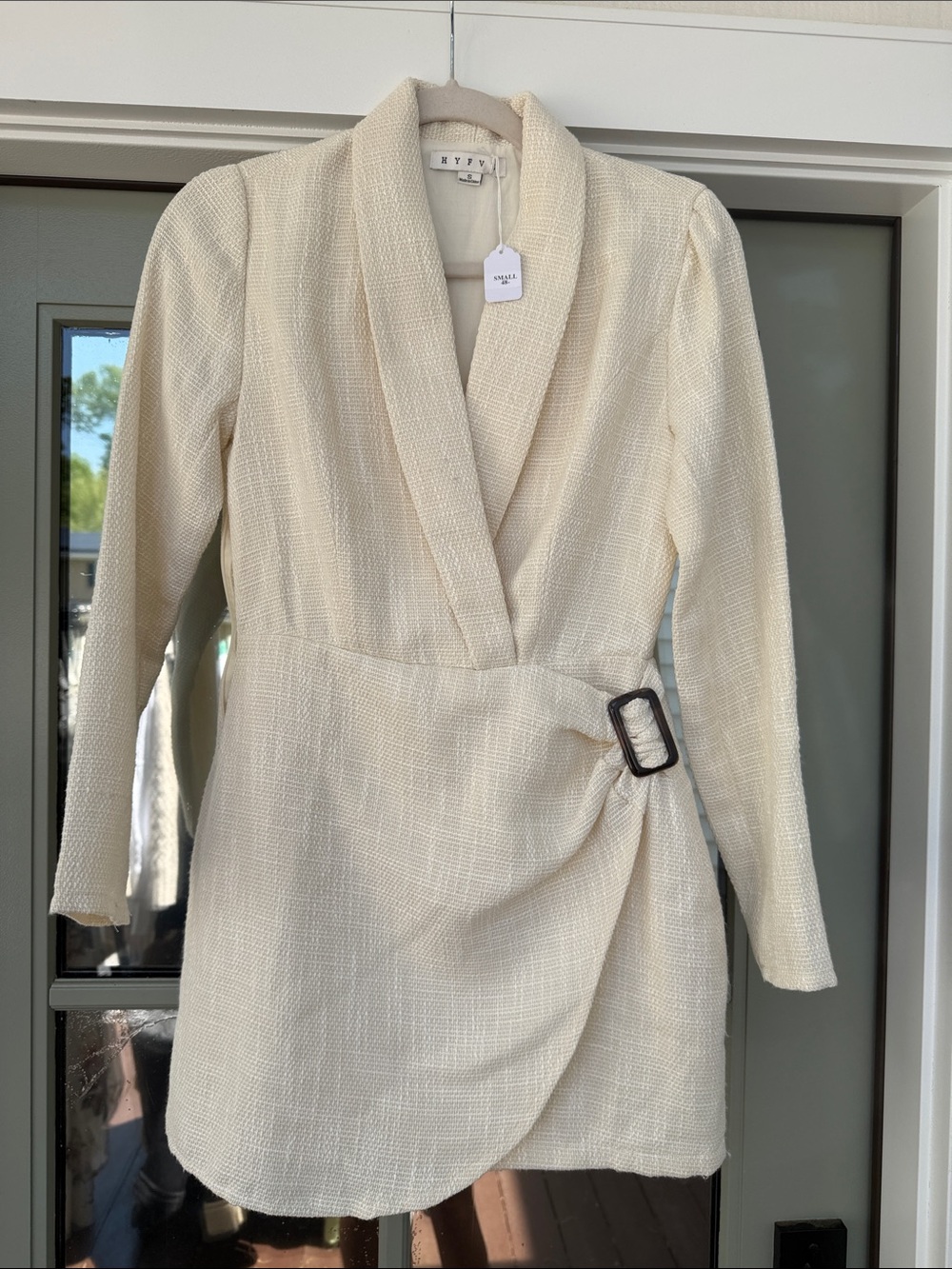 HYFVE Cream Textured Wrap Dress with Buckle